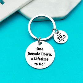 Ximalun 10th Wedding Anniversary Keyring Gifts for Husband Wife One Decade Down A Lifetime To Go 10 Year Anniversary Present for Him Her Boyfriend Girlfriend Christmas Birthday Valentines Gifts