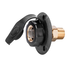 Veepeak RV City Water Inlet with Check Valve, 3/4'' NH Female to 1/2'' NPT Male Connector, 3-inch Flange with Dust Plug for RV Camper Motorhome Trailer Marine Freshwater Connection