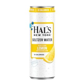 Hal’s New York Seltzer Water, Lemon Sparkling Water, 12 Fl Oz Slim Can (Pack of 24)