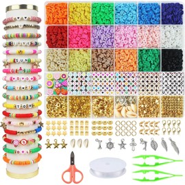 VASA NAMA 5100 Kit para Hacer Pulseras de Cuentas de Arcilla, Kit de Fabricación de Pulseras, Cuentas para Pulseras con Cuentas de LetrasCuentas Doradas y Dijes Colgantes