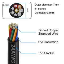 24 Gauge 8 Conductor Electrical Wire, 32.8FT 24AWG PVC Thermostat Wire, Low Voltage Landscape Wire, Flexible Cord for LED Lighting Strips Automotive Garden Bell Speaker