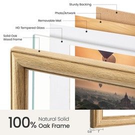 11x17 Picture Frame, Natural Solid Wooden Picture Frames with Tempered Glass, Display 8x12 with Mat or 11 x 17 Without, Vertical or Horizontal Wall Hanging Photo Frame, Natural Oak Color, 3 Pack