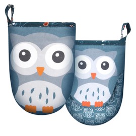 Mini Oven Mitts Cute,Silicone Oven Mitts Heat Resistant 500℉ with Non-Slip Grip and Soft Quilted Cotton Lining for Kitchen Cooking and Baking. Machine Washable-Owls Blue