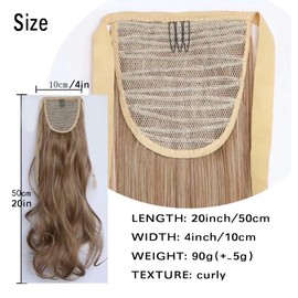 iLUU Synthetic Ponytail Hair Extensions Curly Tie Up Clip in Hairpiece Binding Extension Hairpiece 20" 90g Honey Blonde Pony Tail Ponytails Wig for Girl Lady Women #26