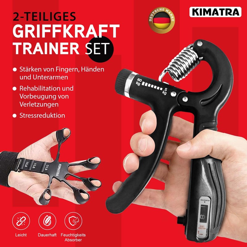KIMATRA 2-Piece Grip Strength Trainer Set from 5 kg to