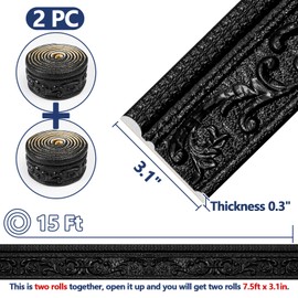 Wallpaper Border 180" x 3.1" Peel Stick Foam Molding Trim Self Adhesive, Crown Molding Wallpaper Border Flexible, 3D Wall Edging Lines Foam Baseboard, Wall Base Moulding Trim for Home DIY Decoration