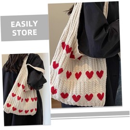 BESTYASH Women's Woven Tote Bag - Knitted Shoulder Bag with Heart Pattern, Polyester Handbag for Everyday and Leisure, Large Capacity, Versatile as Shoulder Bag or Handbag, As Shown