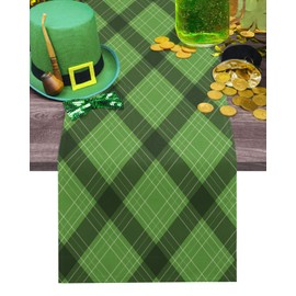Dining Table Runner Dresser Scarf Linen Burlap Fabric,St. Patrick's Day Traditional Irish Green Buffalo Plaid Washable Table Runners 90 Inches Long for Farmhouse Home Kitchen Wedding Party Decor