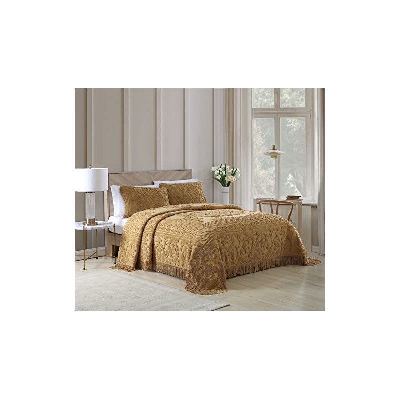Beatrice Home Fashions Medallion Chenille Bedspread, Standard Sham, Gold
