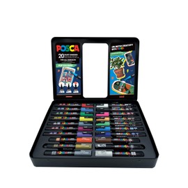 Uni-Ball 186832 - POSCA Marker Set, 20 Acrylic Pens in Case, Pop Colours Marker Set, Point PWE5M 1.8-2.5 mm