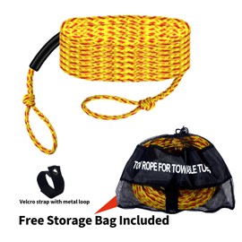 Heavy Duty Tow Rope for Watersports 60FT Length, Perfect for 1-3 Riders, 1/2" Wide Towable Tube Ropes in Vibrant Yellow and Red