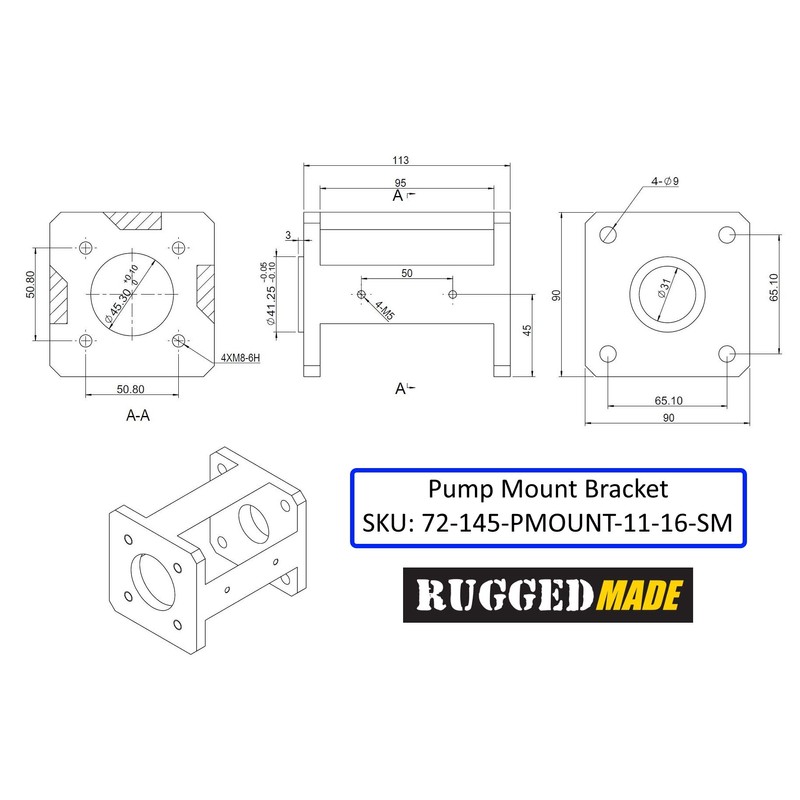 RuggedMade Hydraulic Log Splitter Pump Mount Bracket for Up to