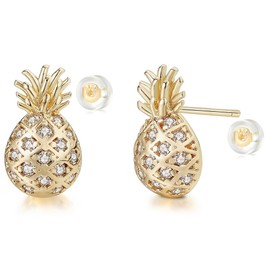 MTMY Gold Stud Earring for Women 14K Gold Plated Dainty Cubic Zirconia Studs Earrings Cute Simple Elegant Earrings Jewelry