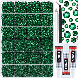 Briskbloom 25000PCS Green Resin Flatback Rhinestones for Crafts Tumblers Shoes Celebration Makeup Decoration, Emerald Flatback Gems for Graduation Cap Bling, Bedazzling Crystals with B7000 Glue