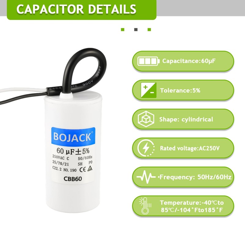 BOJACK Run Capacitor 60 uF MFD 250V AC120 MFD CBB60