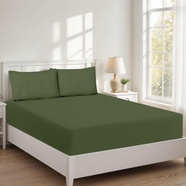 RUVANTI 100% Cotton Twin Fitted Sheet Only - Crispy Cooling Percale - Breathable & Durable Fitted Sheet Twin Size - Deep Pocket 16 Inches (Fits up to 18") - Chive - 1 Piece