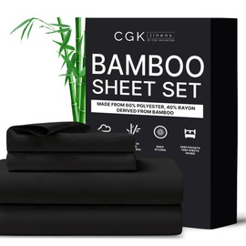 Twin Size Sheets - Cooling and Breathable Sheets - 60% Polyester, 40% Rayon Derived from Bamboo - Super Soft Sheets - Comfy - Sheets for Hot Sleepers to Stay Cool, Fits Twin Sized Bed (Twin, Black)