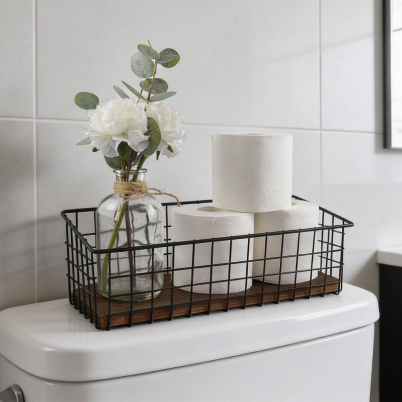 Toilet Paper Basket 1 Pack 14" Toilet Tank Tray Rustic