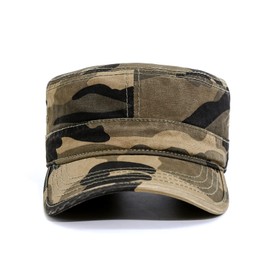 Krisphily Classic Cotton Flat Top Military Cadet Cap,Army Hat(Camouflage)