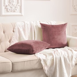 FY FIBER HOUSE Pack of 2 Velvet Throw Pillow Covers Decorative Pillowcase Soft Solid Cushion Cover, 20 x 20 Inch, Canyon Rose