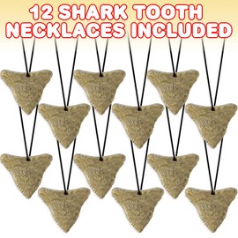 ArtCreativity - Collares prehistóricos de dientes de tiburón, juego de 12, dientes de tiburón de goma con un aspecto llamativo envejecido, recuerdos de fiesta de dinosaurios y tiburones para niños