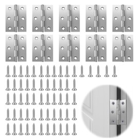 10PCS Hinges for Wood Silver Stainless Steel Hinges 2Inch Small Hinges Folding Butt 6 Holes Internal Door Hinges for Cabinet Door or Internal Doors Window Box with 60 Screws