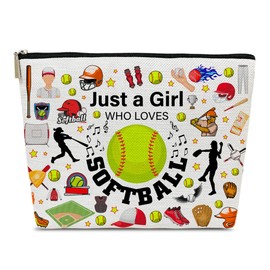Ythuil Softball Gifts Makeup Bag, Gifts for Softball Players Team Coaches Lovers Women, Softball Mom Gifts, Softball Stuff Accessories, Just a Girl Who Loves Softball Makeup Cosmetic Bags for Purse