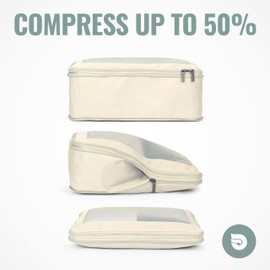 Aerotrunk Compression Packing Cubes for Travel - Luggage Organizer Bags - Double Zipper Packing Cubes for Suitcases (2-Pack, Beige)