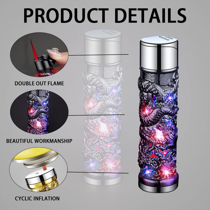 MACHYAO Creative Shiny Dragon Torch Lighter - Windproof, Jet Red