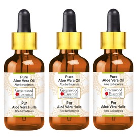 Greenwood Essential Pure Aloe Vera Oil (Aloe Barbadensis) with Glass Dropper Therapeutic Quality for Hair, Skin and Aromatherapy (Pack of Three) 100 ml x 3 (10 oz)