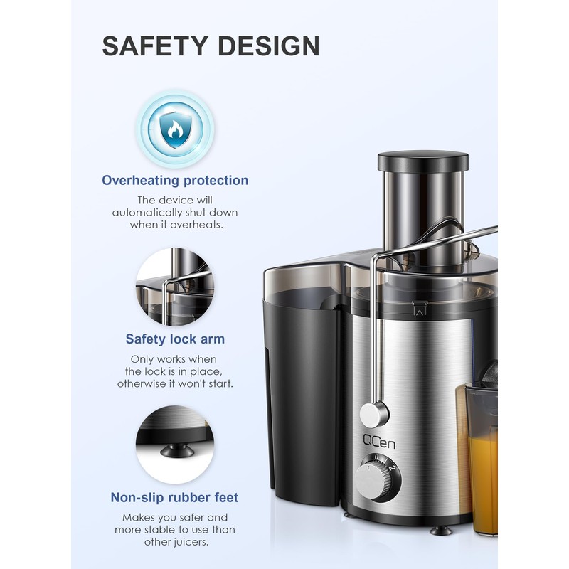 Qcen Juicer Machine, 800W Centrifugal Juicer Extractor with Wide Mouth