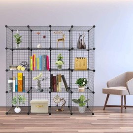 FRITHJILL 16 Cube Grid Wire Storage Shelve,Multifunction Shelving Unit Modular Organizer Bookcase Cube Storage Storage Shelves