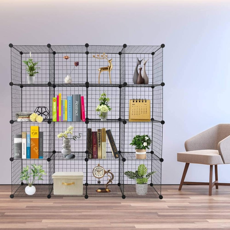 FRITHJILL 16 Cube Grid Wire Storage Shelve,Multifunction Shelving Unit Modular