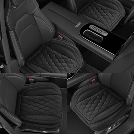 HIIIMA Luxury Faux Leather Car Seat Cover Front Bottom Seat Cushion Cover, Anti-Slip and Wrap Around The Bottom, Universal Fit for Most Cars, Black Car Interior Accessories - 2 Pieces
