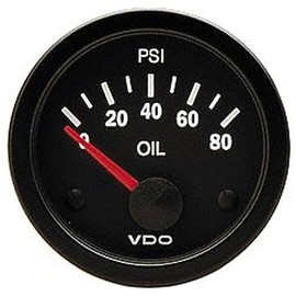 VDO 350104 Vision Style Electrical Oil Pressure Gauge 2 1/16" Diameter, 80 PSI