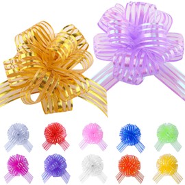 Poen 24 Pieces Christmas Pull Bows for Gift Wrapping 6 Inch Mixed Color Large Organza Pull Bow Present Wrapping Ribbon Bow for Wedding Present Baskets Decorative Accents(Multicolored)