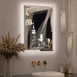 Keonjinn 20 x 28 Inch Backlit Mirror Bathroom, Frameless LED Mirror for Bathroom, Beveled Edge, HD Tempered Glass, UL-Listed LED Driver, Anti-Fog, Dimmable, Memory Function, French Cleat Installation