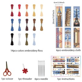 FREEBLOSS 6 Set Bookmark Cross Stitch Kits Stitch Bookmark Cross Stitch Kits with Instructions Beach Lighthouse Pattern Punch Needle Kit for Beginners Bookmark Making Kit for Gift