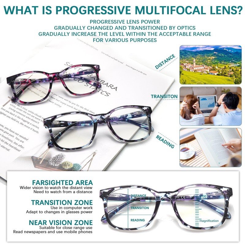 VIDEBLA 4 Pack Progressive Multifocus Reading Glasses for Women Men