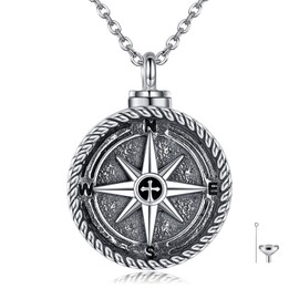 SHEAISRS Compass Necklace for Women Men 925 Sterling Silver Pendant Urn Necklaces for Ashes Cross Compass Jewelry for Women Men