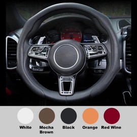 Napa Nappa Leather Steering Wheel Cover - New Quick Turn, Non-Slip, Breathable, Ultra-Thin, Universal Grip Cover, Suitable for Four Seasons, Car Accessories, Special Gift:_【Volcano Red】Napa leather upgrade