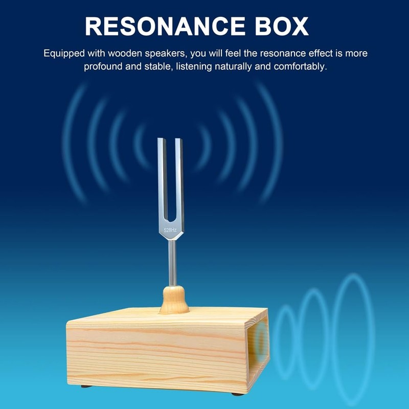 Cucioki 528Hz Tuning Fork with Resonance Box Wooden Speaker Silver