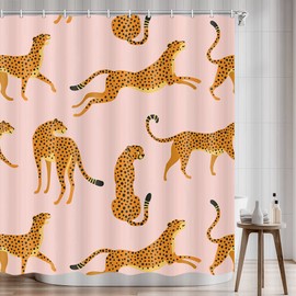Uokiuki Boho Leopard Fabric Shower Curtain, Tropical Animal Cheetah Shower Curtain for Bathroom, Pink Shower Curtain with Hooks 60 x 70 Inch