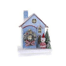 Cody Foster & Co 7.5" Blue and Red Petite Christmas Village House with Santa