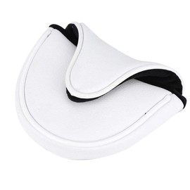 Golf Putter Head Cover Leather Half Mallet Golf Small Headcover Golf Club Head Protector Putter Headcove(White)
