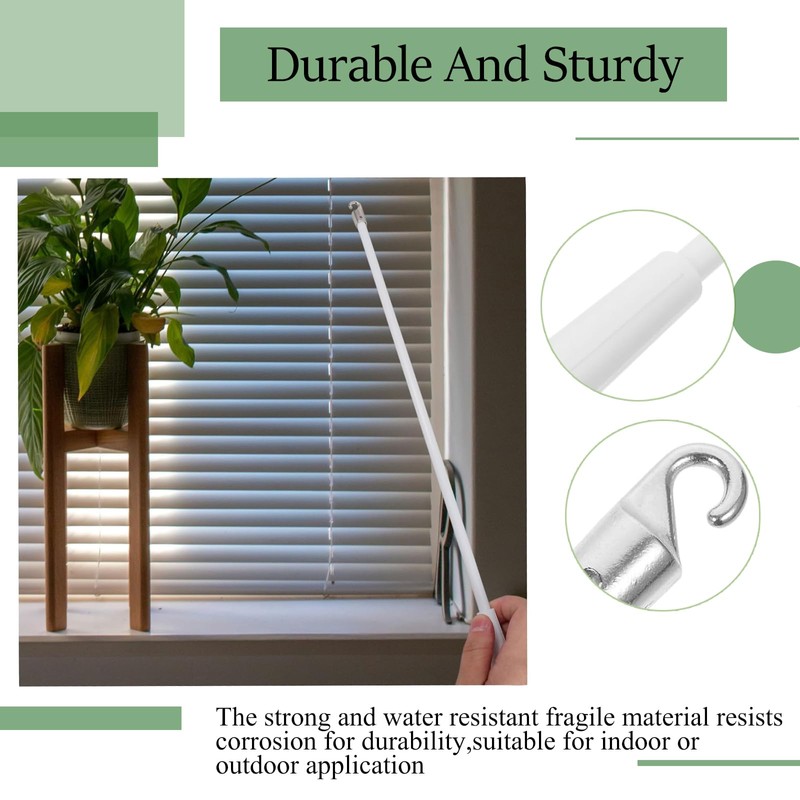 2PCS 12 Inch White Fiberglass Vertical Blind Wand with Hook