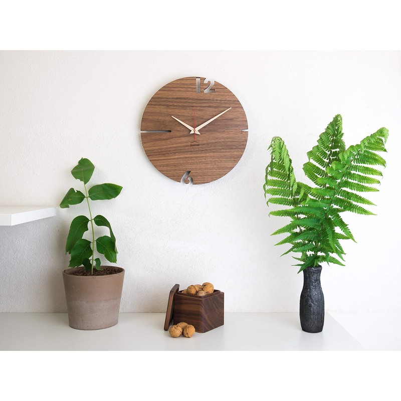 huamet PUHR CH10-B-00 Wall Clock Wood Walnut Wood Round Unique