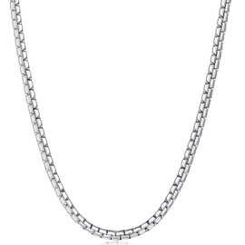 Fiusem Silver Tone Box Chains for Men, 3mm Stainless Steel Chain Necklace, Necklaces for Men and Women 18 Inch