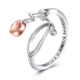 VENACOLY Heartbeat EKG Stethoscope Ring 925 Sterling Silver Stethoscope Ring Stethoscope Jewellery Gifts for Women
