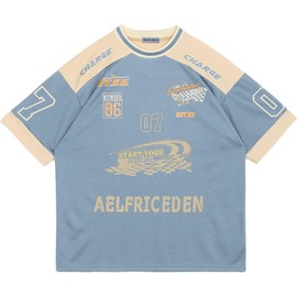 Aelfric Eden 90s Oversize Tshirts Unisex Graphic Jersey Printed Casual Tees Streetwear Vintage Summer Top Tshirt Light Blue